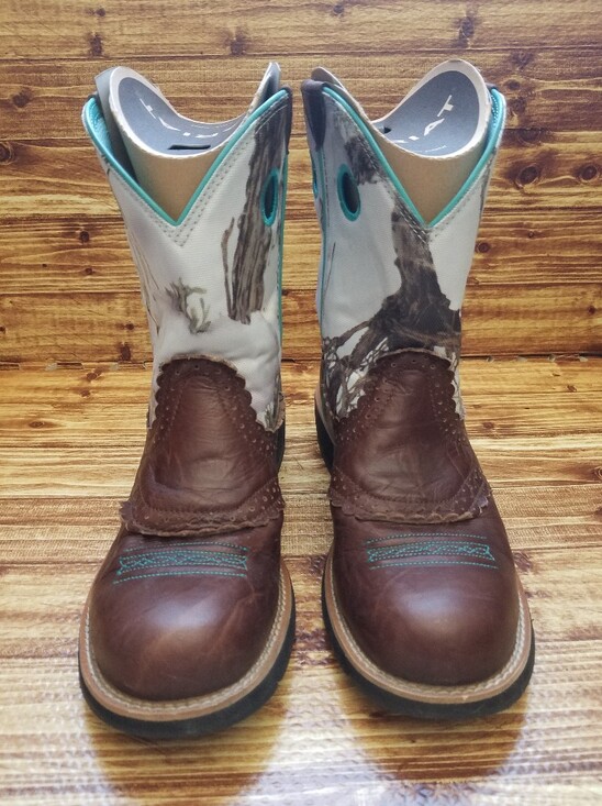 Ariat Shoes - Ariat Fatbaby Camo Western Boots Brown Teal Leather Cowgirl 9.5 B 10009503 Boxed